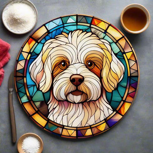 Bichon Frise Circular Glass Suncatcher Worktop Saver
